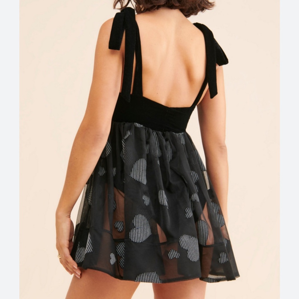 For love & lemons Alexandra sheer printed heart mini dress velvet tie body suit - Picture 2 of 15